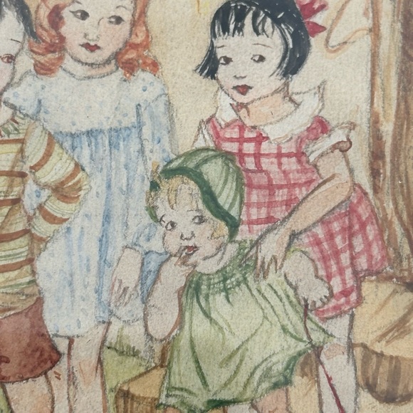 Antique Pencil Drawing w Water Colour - Picture 7 of 13